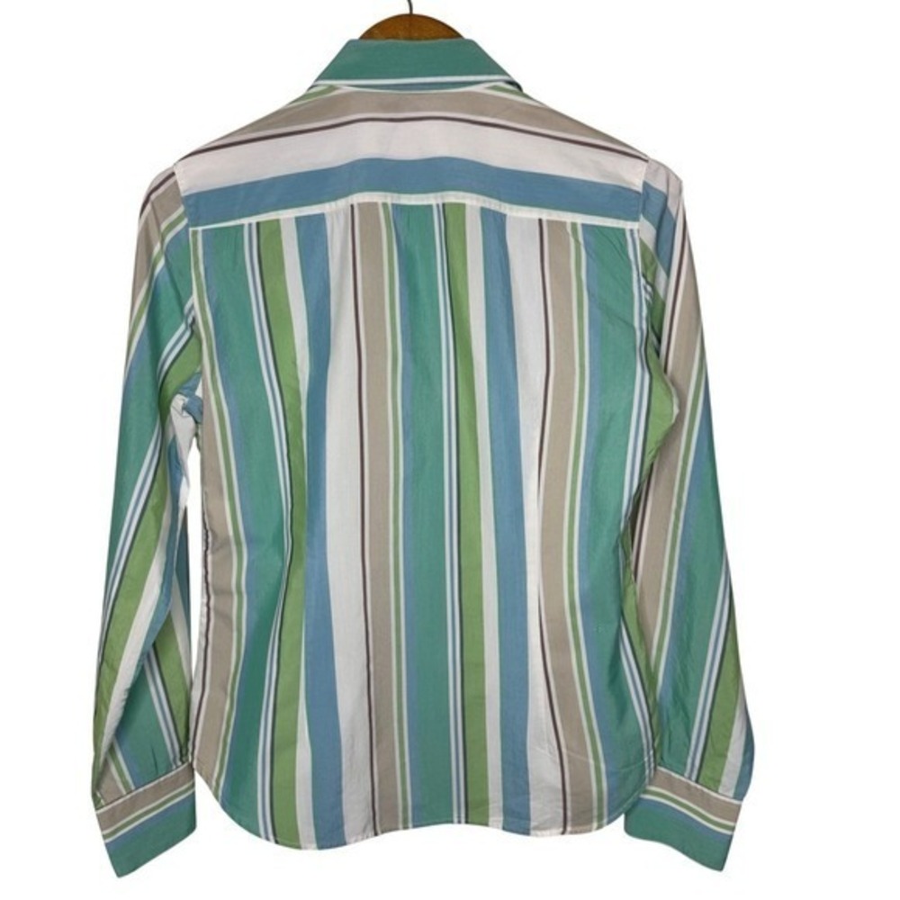 Loro Piana‎ Striped Top Green/Blue/Tan Size 42 (6) Cotton/Silk - Picture 2 of 12